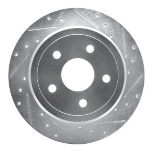 Jeep Commander Brake Rotor (1) - Rear Right - R1 Concepts - Drilled & Slotted - Silver - `05-`10